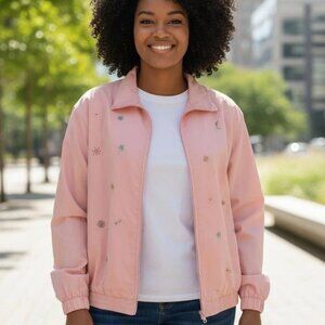 Vintage Koret Francisca Beaded Embroidery Zip Up Light Pink Jacket
